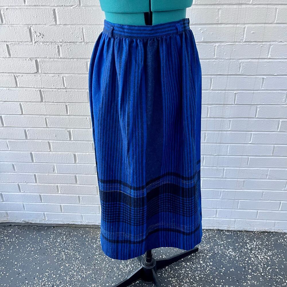 Vintage 70s blue plaid wool skirt